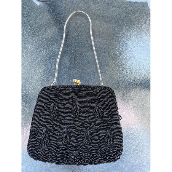 Winkelman's Handbags - Vintage Winkelman's Black Beaded Evening Bag Kiss Lock Clutch Hong Kong Made